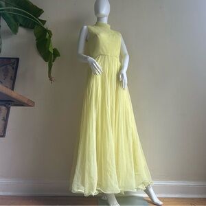 Vintage 1960s Pleated Chiffon Gown - Lemon Sorbet Yellow - Size S